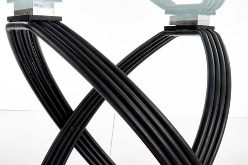 Jídelní stůl Ticco moderní kulatý skleněný čirý na jedné noze černý 122 cm