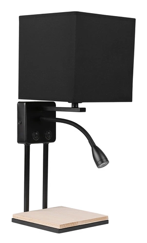 Nástěnné svítidlo Theo lampa černá 1x40W E14 + 2W LED stínidlo černé s vypínači