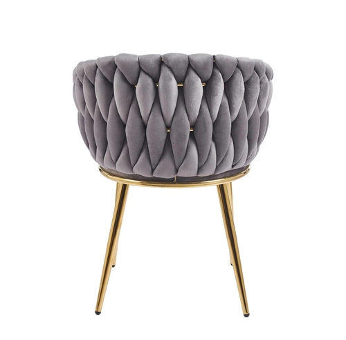 Čalouněná jídelní židle Malaya Velvet šedá s područkami na zlatých nohách Intesi