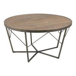 Kulatý černý dřevěný konferenční stolek s kovovou podnoží moderní do obýváku Actona