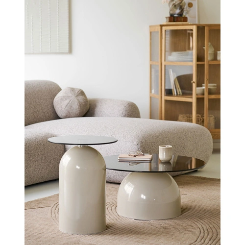 Konferenční stolek Ravello kulatý skleněný moderní šedo‑béžový 70 cm