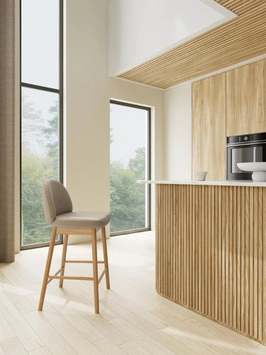 Barová židle Sophia béžová čalouněná 65 cm do kuchyně na dubových nohách