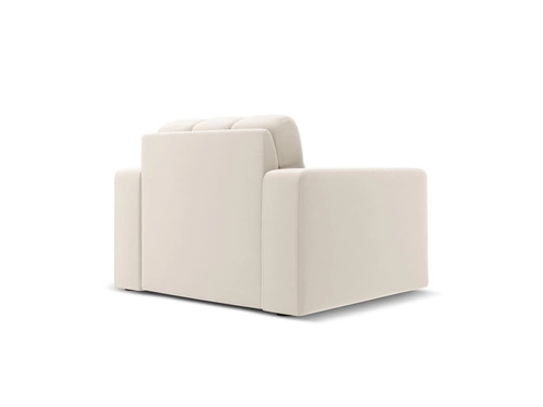 Moderní sametové relaxační křeslo Justin v béžové barvě s područkami do obývacího pokoje ve stylu glamour