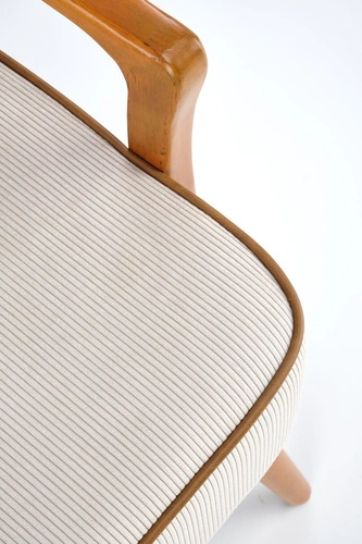 Odpočinkové křeslo Grejs béžové skandinávské do obýváku z látky na dřevěných nohách