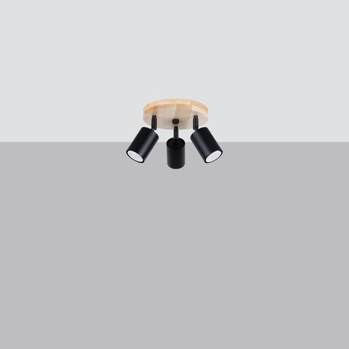 Stropní svítidlo VERDO 3P černé skandinávské s dřevem do obýváku a kuchyně otočné