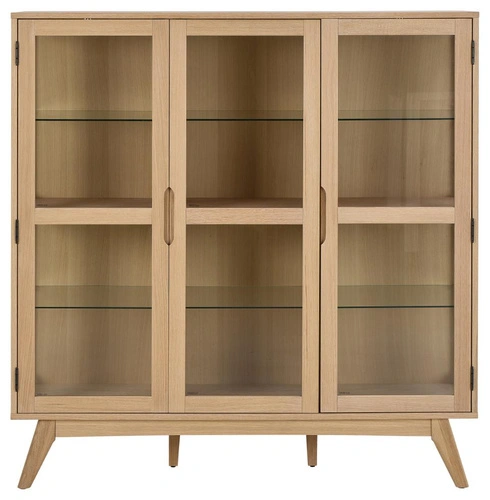 Vitrína Marte dřevěná skandinávská do obýváku bělený dub 140 cm