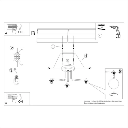 Stropní lustr ASTRAL 3 bílá koule minimalistický do obýváku a ložnice 62 cm