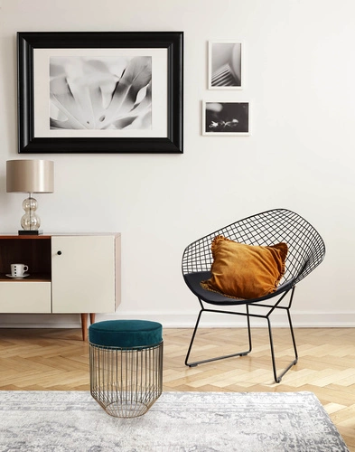 Taburet Intesi Cherrys Velvet zlatomodrý kulatý s úložným prostorem do předsíně glamour