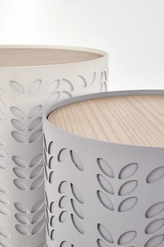 Sada dvou kulatých konferenčních stolků Lamba bílá moderní s úložným prostorem do obýváku