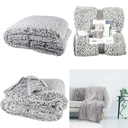 Fleecová deka Soportar Intesi šedá silná teplá na pohovku nebo postel 150x120 cm