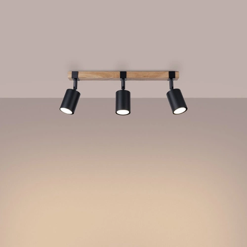 Stropní svítidlo FAGER 3 černé skandinávské s dřevem do obýváku a ložnice SOLLUX