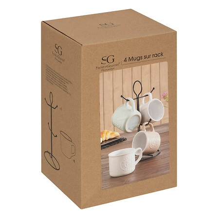 Sada 4 keramických hrnků Leo 140 ml se stojanem klasická na kávu a čaj