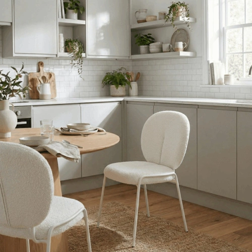 Čalouněná židle Bianco boucle bílá do jídelny a obýváku moderní skandinávský styl Intesi