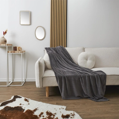 Šedý pléd Molleton 150x200 cm moderní hřejivá deka na pohovku do obýváku Intesi