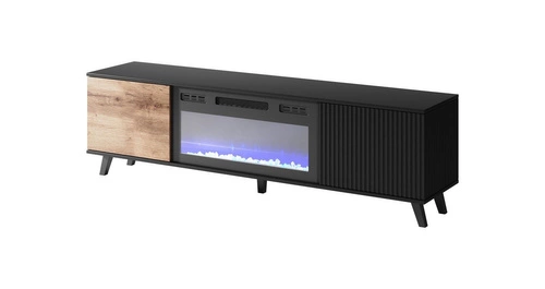 TV stolek 180 cm Adre dub wotan černý s krbem moderní do obýváku Intesi