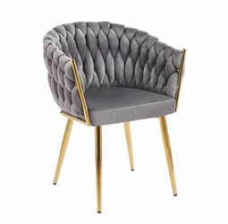 Čalouněná jídelní židle Malaya Velvet šedá s područkami na zlatých nohách Intesi
