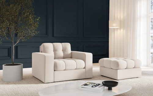 Béžová čtvercová taburetka Justin prošívaná čalouněná do obýváku a ložnice moderní 60x60 cm