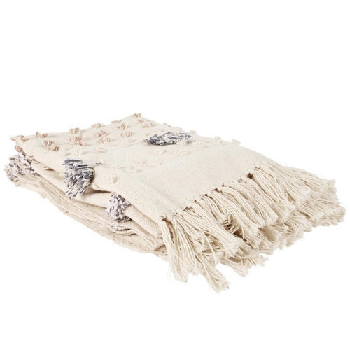 Boho pléd Tuffo krémový s třásněmi na pohovku do obýváku hřejivý a měkký 150x125 cm