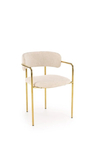 Čalouněná jídelní židle Jabari krémová s područkami na zlatých nohách do jídelny a obýváku