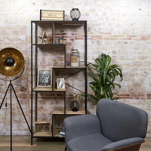 Kovový loftový regál Rack L s policemi na knihy a dekorace do obýváku 180x80 cm