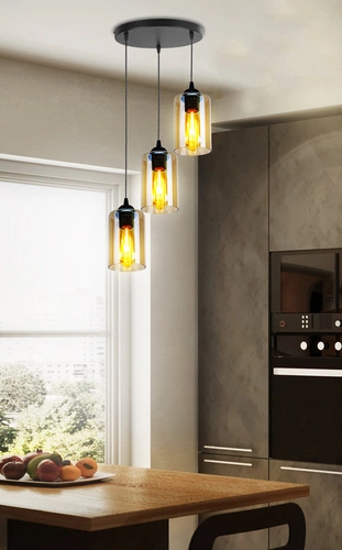 Bistro černá deska závěsná lampa 3x40W E27 stínítko hnědé
