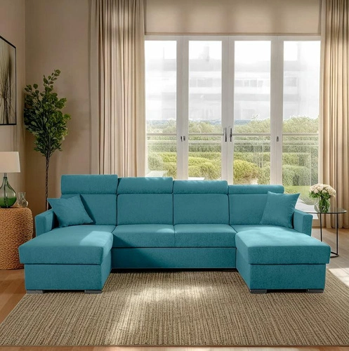 Rohová sedačka s rozkladem do spaní ve tvaru U Mils Intesi mořská moderní do obýváku