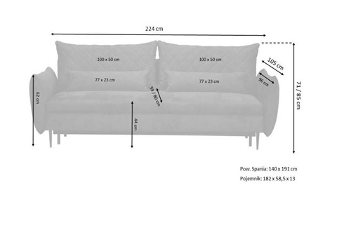 Rozkládací dvoumístná pohovka Cecile šedá s úložným prostorem skandinávská do obýváku