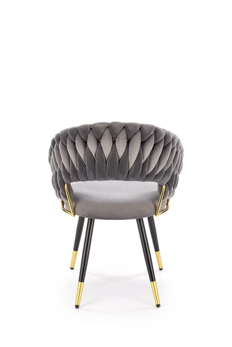 Jídelní židle Tenay čalouněná šedý samet s područkami glamour na zlatých nohách
