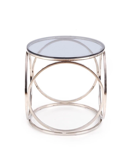 Moderní kulatý konferenční stolek skleněný Deyn S Intesi stříbrný 50 cm do obýváku