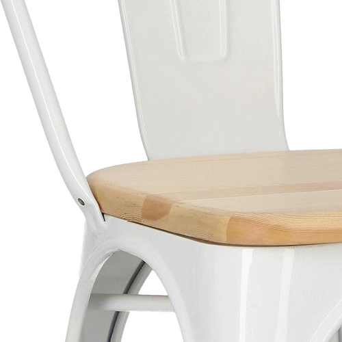 Jídelní židle Paris Wood bílá kovová s dřevěným sedákem industriální D2.DESIGN