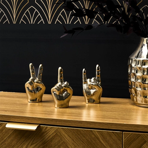 Dekorační figurka zlatá keramická ruka Intesi 10,5 cm moderní do obýváku nebo kanceláře