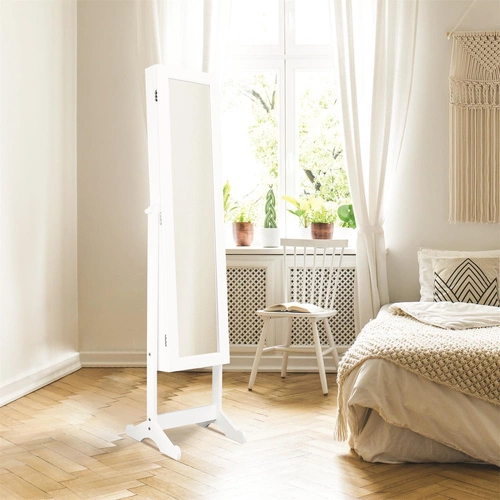 Hermosa XL stojací zrcadlo do ložnice s organizérem na šperky bílé skandinávské