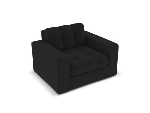 Moderní černé křeslo ušák Justin do obýváku z područky, snadno čistitelný samet