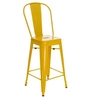 Barová židle Paris Back 66 cm žlutá kovová s opěradlem k kuchyňskému ostrůvku industriální ve stylu Tolix
