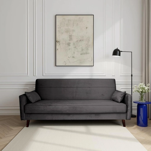 Rozkládací pohovka s funkcí spaní Izoria 3místná šedá do obýváku vintage s úložným prostorem