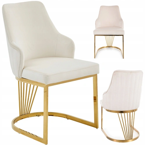 Židle Shively béžová sametová s područkami do jídelny ve stylu glamour