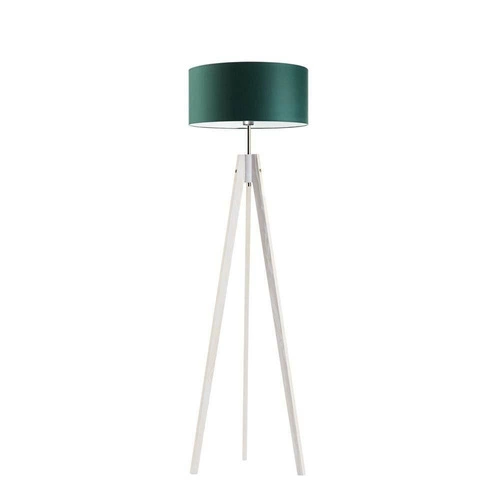 Stojací lampa do obýváku HAITI glamour s tmavě zeleným stínidlem a bílým dřevem 138 cm
