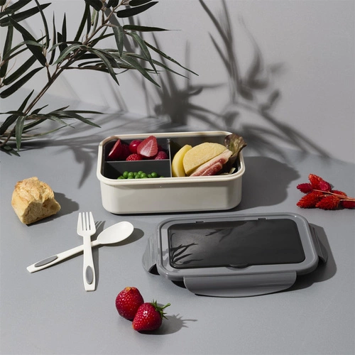 Lunchbox Intesi Single šedý s nádobou 2,5 l a příbory do práce nebo školy, moderní