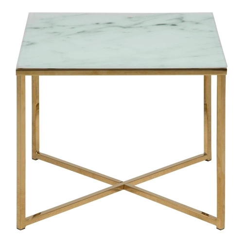 Konferenční stolek Alisma S bílý skleněný čtvercový glamour do obýváku Actona 50x50 cm