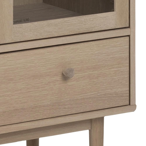 Moderní prosklená knihovna do obýváku Aston bělený dub se zásuvkou 80 cm