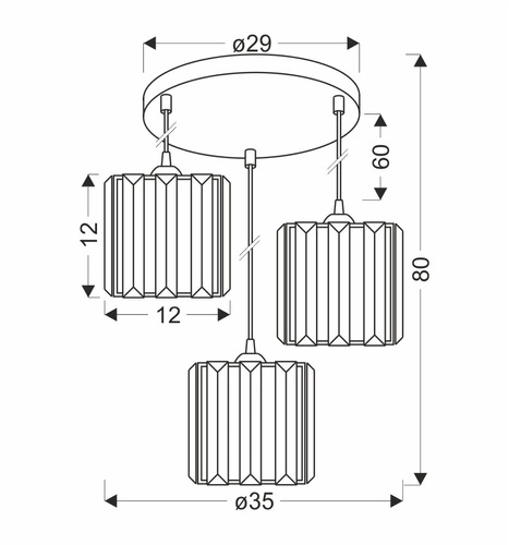 Glassia závěsná lampa deska černá 3x40 E27 stínidlo černé+čiré krystaly
