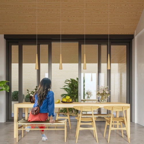 Závěsné dřevěné svítidlo SULA 1, výškově nastavitelné do kuchyně a jídelny, moderní styl