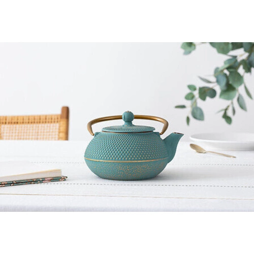 Litinová konvice na čaj Jade 800 ml tyrkysovo-zlatá se sítkem 5five simply smart