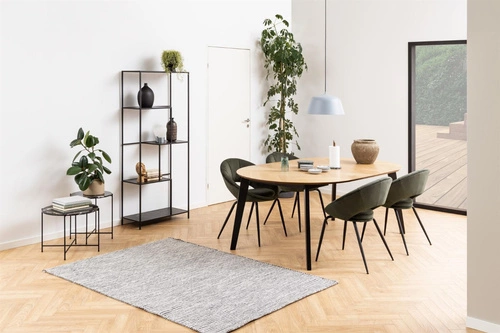 Rozkládací kulatý jídelní stůl Georgetown dub moderní 120–198 cm Actona černé nohy