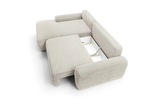 Moderní béžová rohová pohovka z manšestru s rozkládací funkcí levá do obýváku Intesi