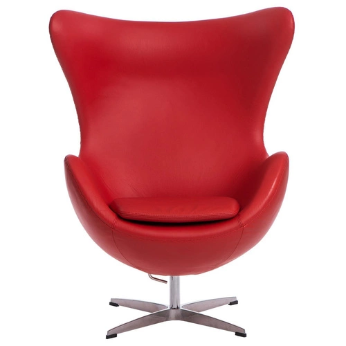 Kožené červené otočné křeslo ušák Egg s houpací funkcí do obýváku