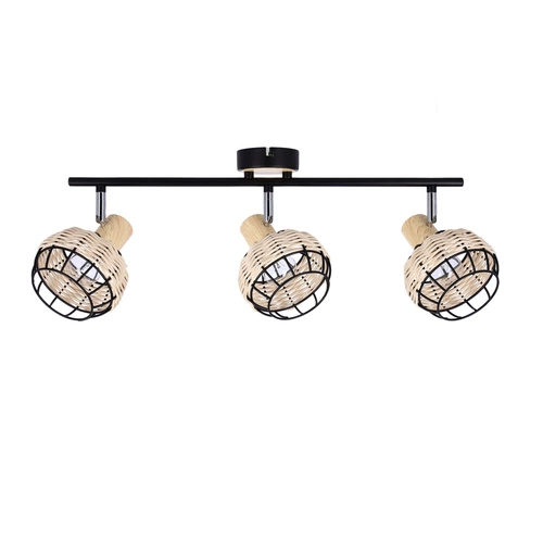 Stropní lampa Taiga černá+dřevo 3x40W E14 stínidlo černá+dřevo