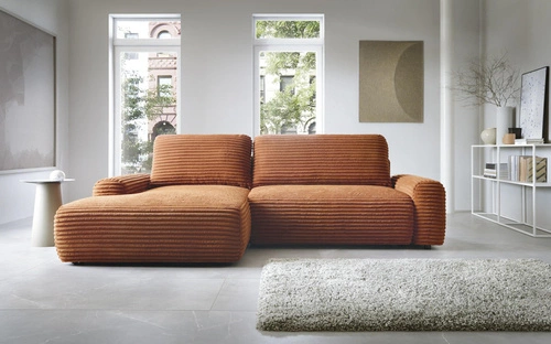 Rohová manšestrová pohovka s rozkladem Domle levá moderní do obýváku terakota Intesi