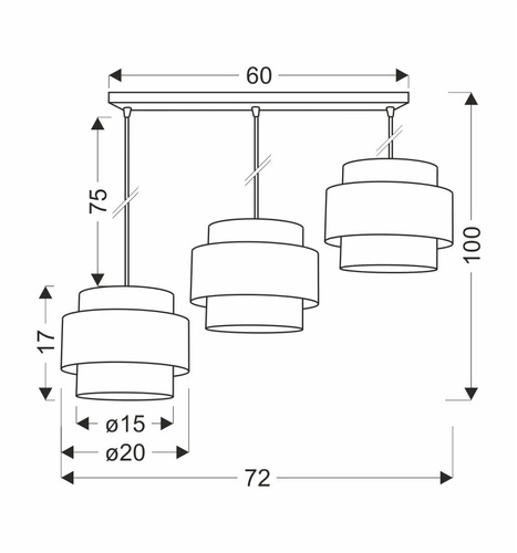 Závěsná lampa Benta černá 3x40W E27 stínidlo černá+krémová