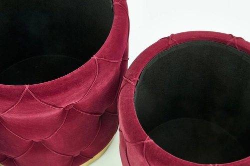 Sada 2 kulatých bordových sametových taburetů Grena s úložným prostorem do obýváku a předsíně Intesi